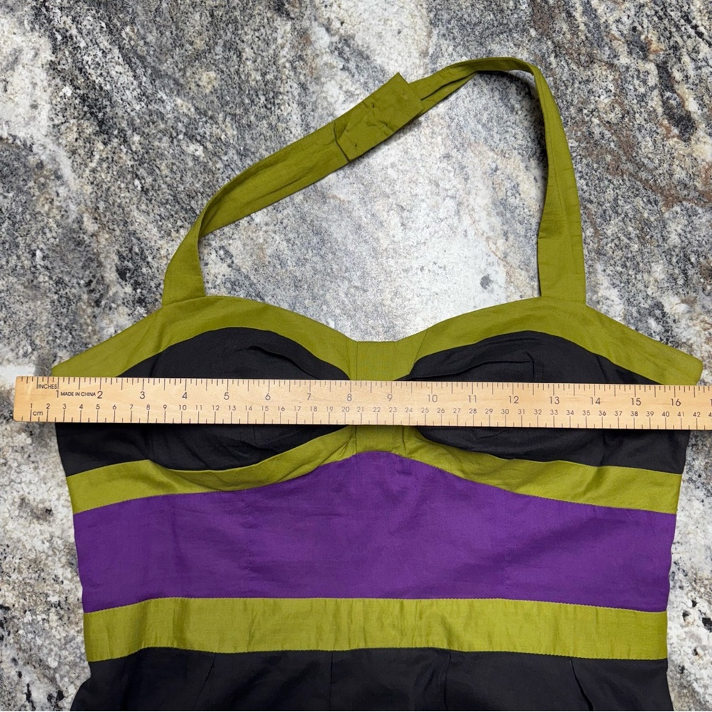 Vintage Y2K Retro Inspired Color Block Kenar Dress Pin-Up Rockabilly Halter sz 6 - Picture 13 of 16